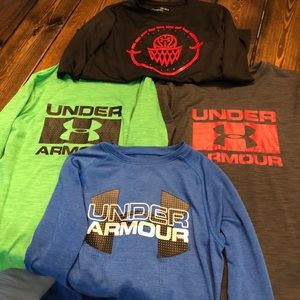 Lot of 4 UA youth medium long sleeve shirts
